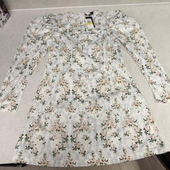 Danielle Bernstein Floral-Print Rhinestone Dress size Medium M floral blue - Picture 2 of 8